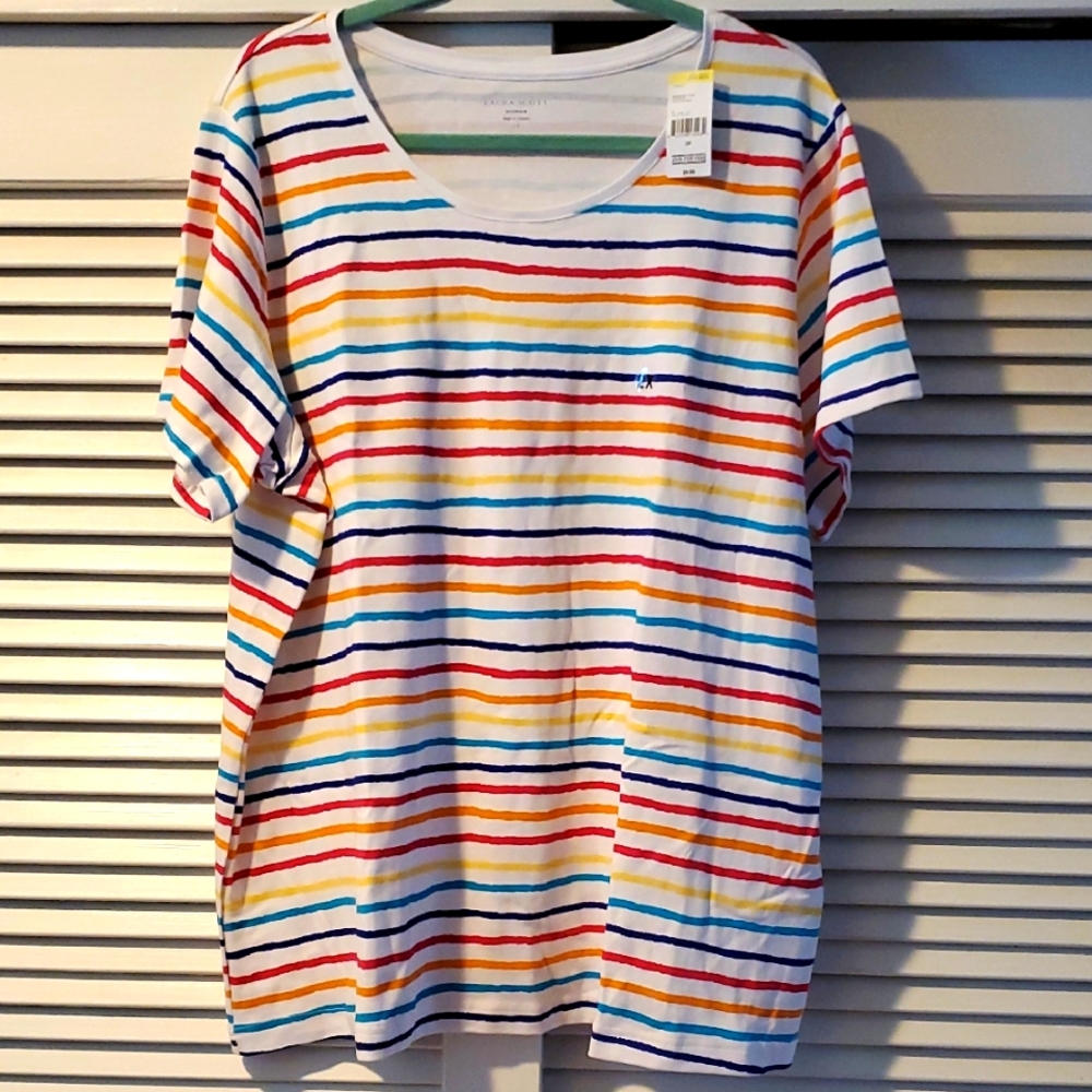 NWT Laura Scott Colorful Striped Short Sleeve Jersey, Size 2X
